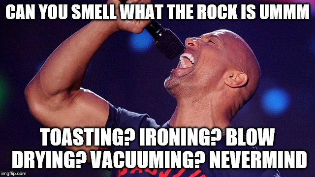 CAN YOU SMELL WHAT THE ROCK IS UMMM TOASTING? IRONING? BLOW DRYING? VACUUMING? NEVERMIND | made w/ Imgflip meme maker