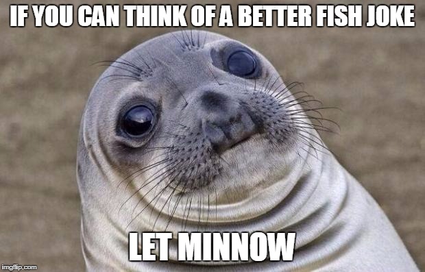 Awkward Moment Sealion | IF YOU CAN THINK OF A BETTER FISH JOKE; LET MINNOW | image tagged in memes,awkward moment sealion | made w/ Imgflip meme maker