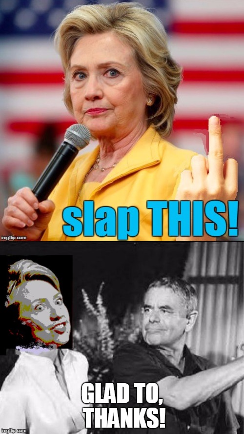 I think lots of people would be smiling if they were given this opportunity. | GLAD TO, THANKS! | image tagged in hillary clinton,bitch slap,election 2016 | made w/ Imgflip meme maker
