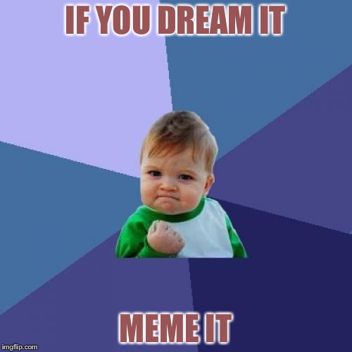 Success Kid Meme | IF YOU DREAM IT; MEME IT | image tagged in memes,success kid | made w/ Imgflip meme maker