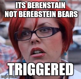 Femanazi triggered  | ITS BERENSTAIN NOT BEREBSTEIN BEARS; TRIGGERED | image tagged in femanazi triggered | made w/ Imgflip meme maker