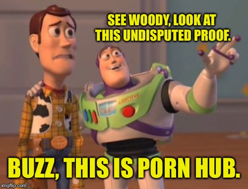 X, X Everywhere Meme | SEE WOODY, LOOK AT THIS UNDISPUTED PROOF. BUZZ, THIS IS PORN HUB. | image tagged in memes,x x everywhere | made w/ Imgflip meme maker