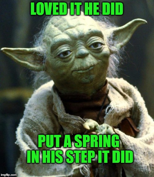 Star Wars Yoda Meme | LOVED IT HE DID PUT A SPRING IN HIS STEP IT DID | image tagged in memes,star wars yoda | made w/ Imgflip meme maker