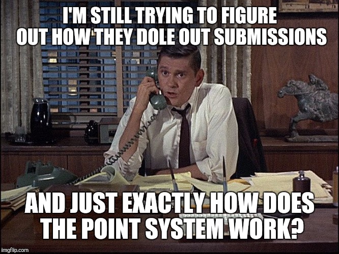 I'M STILL TRYING TO FIGURE OUT HOW THEY DOLE OUT SUBMISSIONS AND JUST EXACTLY HOW DOES THE POINT SYSTEM WORK? | made w/ Imgflip meme maker