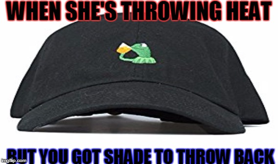 WHEN SHE'S THROWING HEAT; BUT YOU GOT SHADE TO THROW BACK | image tagged in kermit the frog,but thats none of my business,memes,funny | made w/ Imgflip meme maker
