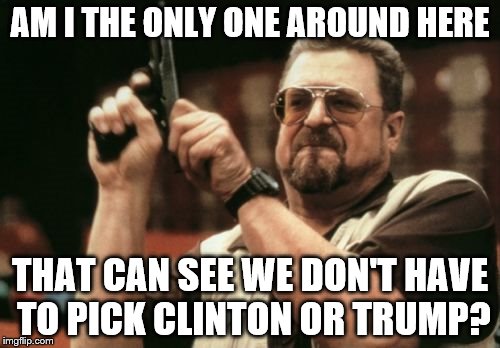 Am I The Only One Around Here | AM I THE ONLY ONE AROUND HERE; THAT CAN SEE WE DON'T HAVE TO PICK CLINTON OR TRUMP? | image tagged in memes,am i the only one around here | made w/ Imgflip meme maker