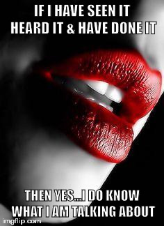 lips | IF I HAVE SEEN IT HEARD IT & HAVE DONE IT; THEN YES...I DO KNOW WHAT I AM TALKING ABOUT | image tagged in lips | made w/ Imgflip meme maker