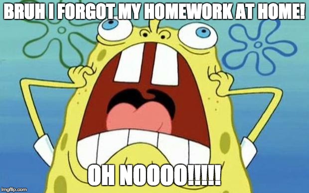 OH NO | BRUH I FORGOT MY HOMEWORK AT HOME! OH NOOOO!!!!! | image tagged in oh no | made w/ Imgflip meme maker