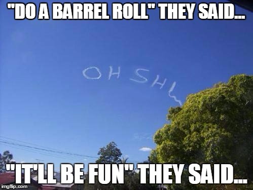 "DO A BARREL ROLL" THEY SAID... | image tagged in barrel roll | made w/ Imgflip meme maker