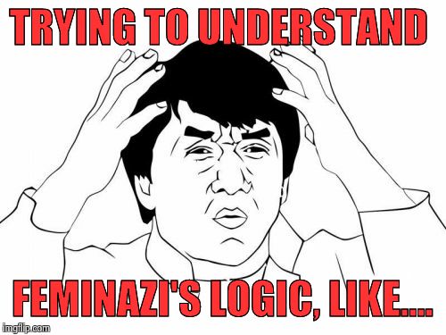 Jackie Chan WTF Meme | TRYING TO UNDERSTAND; FEMINAZI'S LOGIC, LIKE.... | image tagged in memes,jackie chan wtf | made w/ Imgflip meme maker