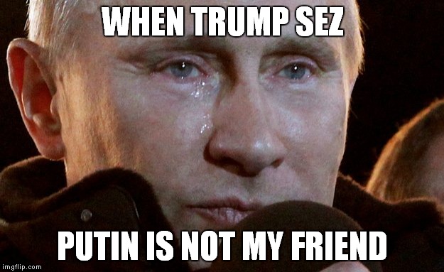 Putin & Trump Breaking Up Is Hard To Do | WHEN TRUMP SEZ; PUTIN IS NOT MY FRIEND | image tagged in trump  putin,vladimir putin | made w/ Imgflip meme maker