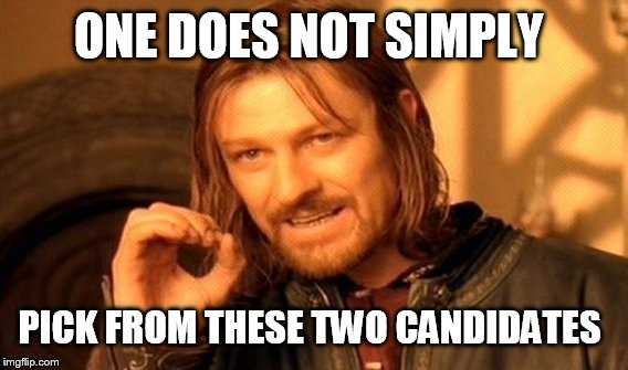 One Does Not Simply | ONE DOES NOT SIMPLY; PICK FROM THESE TWO CANDIDATES | image tagged in memes,one does not simply | made w/ Imgflip meme maker