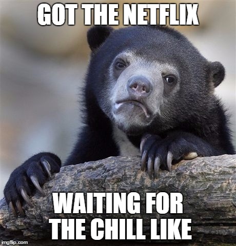 Confession Bear | GOT THE NETFLIX; WAITING FOR THE CHILL LIKE | image tagged in memes,confession bear | made w/ Imgflip meme maker