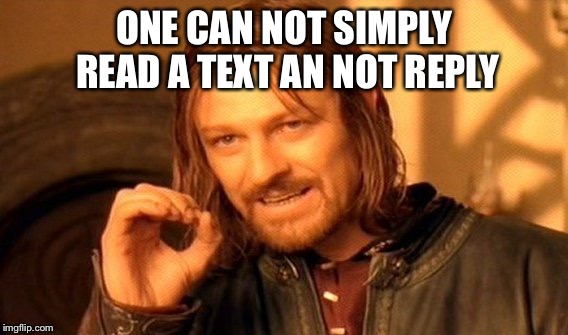 One Does Not Simply Meme | ONE CAN NOT SIMPLY READ A TEXT AN NOT REPLY | image tagged in memes,one does not simply | made w/ Imgflip meme maker