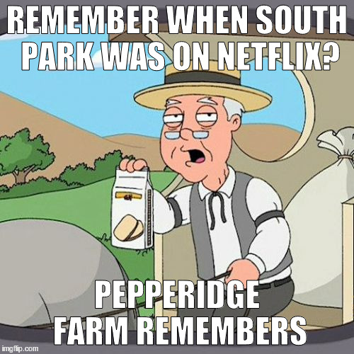 Pepperidge Farm Remembers | REMEMBER WHEN SOUTH PARK WAS ON NETFLIX? PEPPERIDGE FARM REMEMBERS | image tagged in memes,pepperidge farm remembers | made w/ Imgflip meme maker