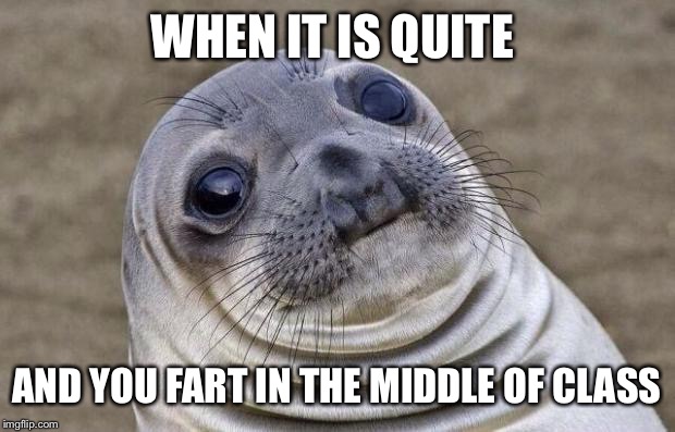 Awkward Moment Sealion | WHEN IT IS QUITE; AND YOU FART IN THE MIDDLE OF CLASS | image tagged in memes,awkward moment sealion | made w/ Imgflip meme maker