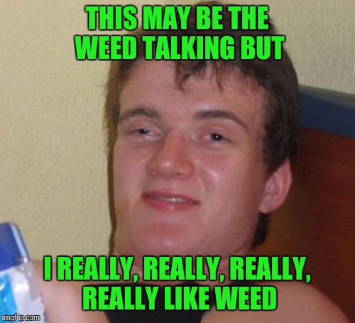 10 Guy Meme | THIS MAY BE THE WEED TALKING BUT; I REALLY, REALLY, REALLY, REALLY LIKE WEED | image tagged in memes,10 guy | made w/ Imgflip meme maker