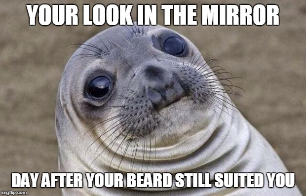 Awkward Moment Sealion | YOUR LOOK IN THE MIRROR; DAY AFTER YOUR BEARD STILL SUITED YOU | image tagged in memes,awkward moment sealion | made w/ Imgflip meme maker