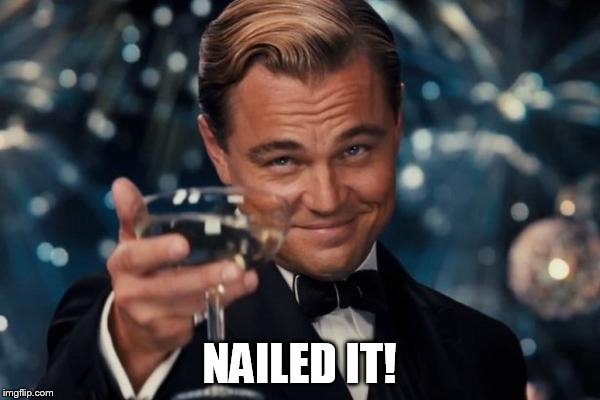 Leonardo Dicaprio Cheers Meme | NAILED IT! | image tagged in memes,leonardo dicaprio cheers | made w/ Imgflip meme maker