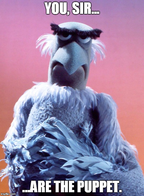 YOU, SIR... ...ARE THE PUPPET. | image tagged in trump,muppets,sam the eagle,youre the puppet | made w/ Imgflip meme maker