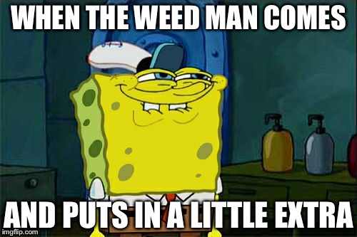 Don't You Squidward | WHEN THE WEED MAN COMES; AND PUTS IN A LITTLE EXTRA | image tagged in memes,dont you squidward | made w/ Imgflip meme maker