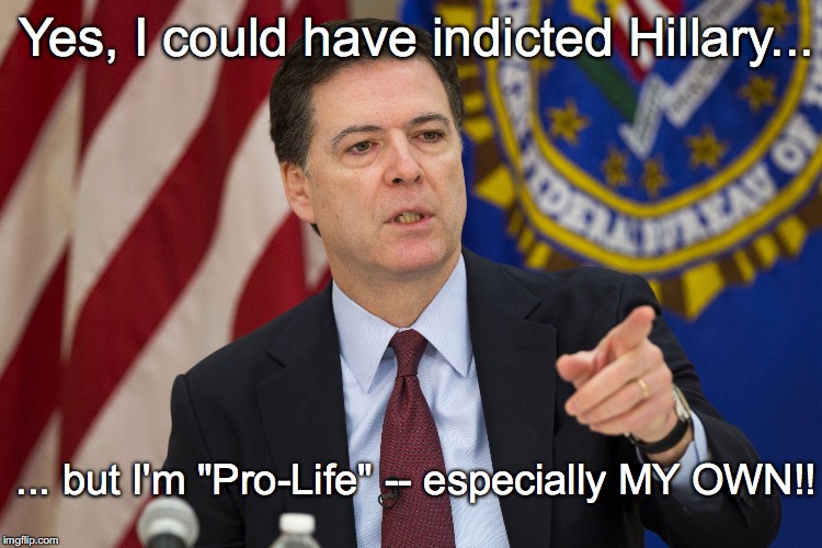 FBI DIRECTOR JAMES COMEY | Yes, I could have indicted Hillary... ... but I'm "Pro-Life" -- especially MY OWN!! | image tagged in fbi director james comey | made w/ Imgflip meme maker