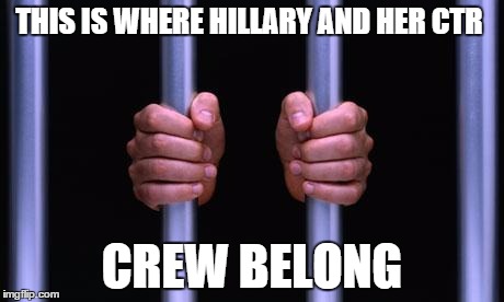 Prison Bars | THIS IS WHERE HILLARY AND HER CTR; CREW BELONG | image tagged in prison bars,memes,hillary emails,hillary clinton | made w/ Imgflip meme maker