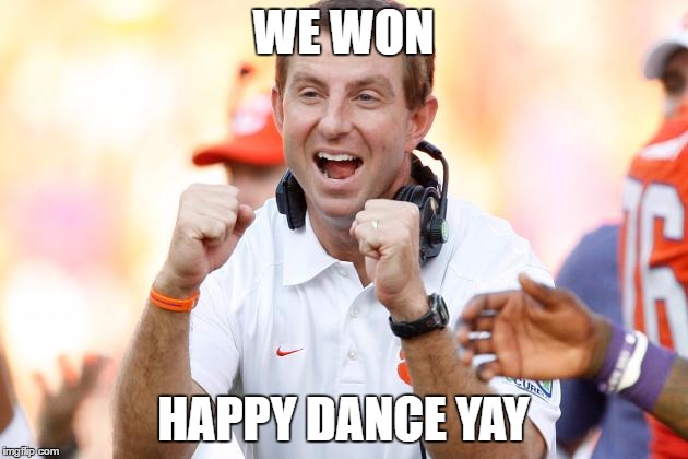 dabo happy | WE WON; HAPPY DANCE YAY | image tagged in dabo happy | made w/ Imgflip meme maker