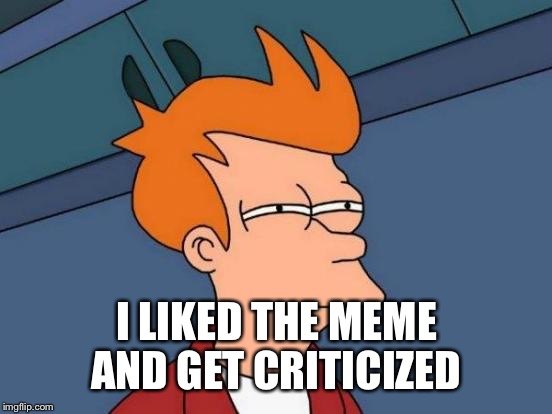 Futurama Fry Meme | I LIKED THE MEME AND GET CRITICIZED | image tagged in memes,futurama fry | made w/ Imgflip meme maker