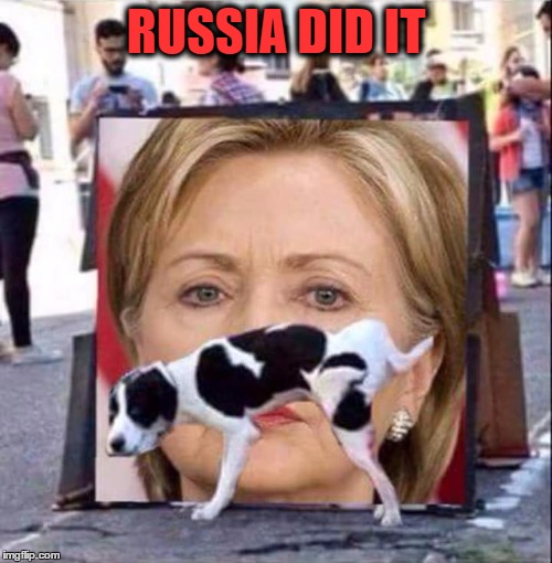 Dog Peeing On HIllary Clinton | RUSSIA DID IT | image tagged in dog peeing on hillary clinton | made w/ Imgflip meme maker