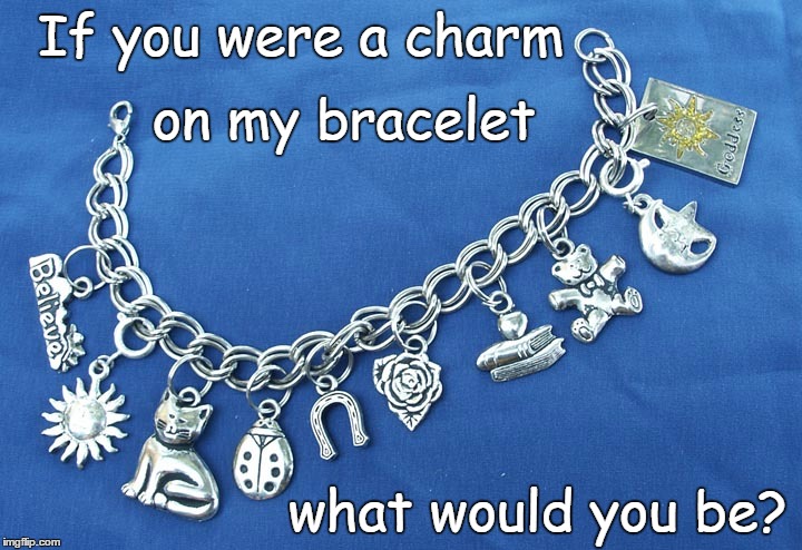 Charm Bracelet | If you were a charm; on my bracelet; what would you be? | image tagged in charm,bracelet | made w/ Imgflip meme maker