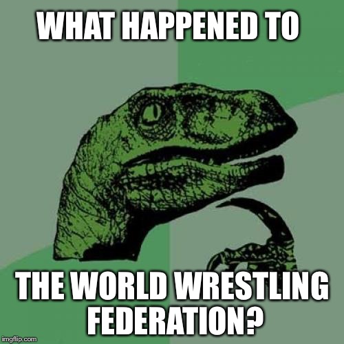 Philosoraptor Meme | WHAT HAPPENED TO THE WORLD WRESTLING FEDERATION? | image tagged in memes,philosoraptor | made w/ Imgflip meme maker