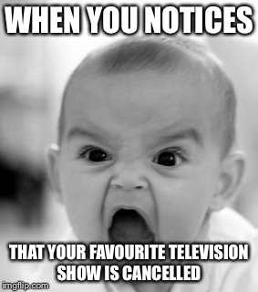 Angry Baby Meme | WHEN YOU NOTICES; THAT YOUR FAVOURITE TELEVISION SHOW IS CANCELLED | image tagged in memes,angry baby | made w/ Imgflip meme maker