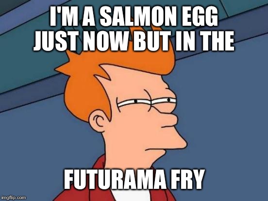 Futurama Fry Meme | I'M A SALMON EGG JUST NOW BUT IN THE FUTURAMA FRY | image tagged in memes,futurama fry | made w/ Imgflip meme maker