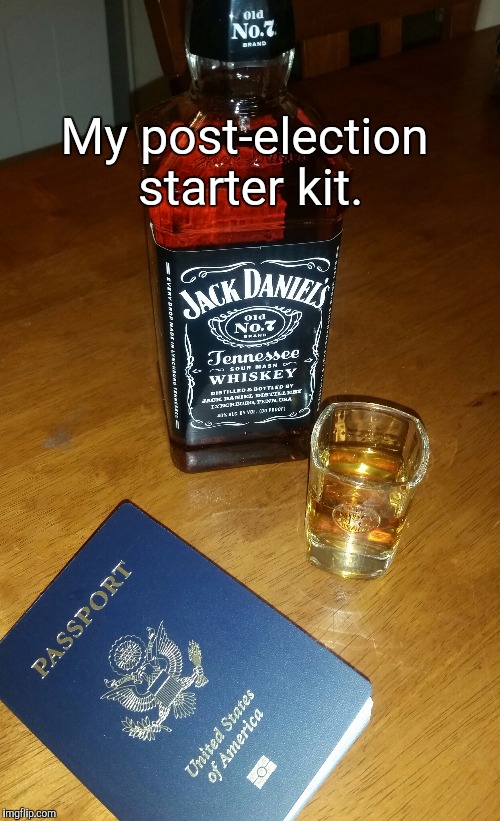In a game of losers there is no winners | My post-election starter kit. | image tagged in jack daniels,election 2016,hillary clinton,donald trump | made w/ Imgflip meme maker