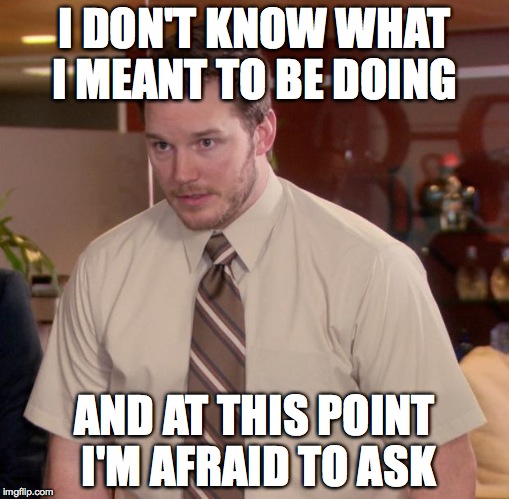 Afraid To Ask Andy Meme | I DON'T KNOW WHAT I MEANT TO BE DOING; AND AT THIS POINT I'M AFRAID TO ASK | image tagged in memes,afraid to ask andy | made w/ Imgflip meme maker