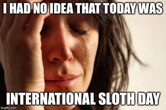 First World Problems | I HAD NO IDEA THAT TODAY WAS; INTERNATIONAL SLOTH DAY | image tagged in memes,first world problems | made w/ Imgflip meme maker