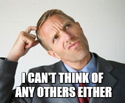 I CAN'T THINK OF ANY OTHERS EITHER | image tagged in man scratching head | made w/ Imgflip meme maker