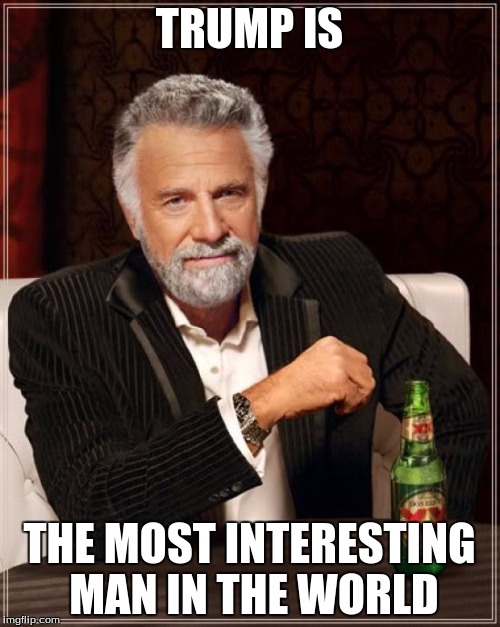The Most Interesting Man In The World | TRUMP IS; THE MOST INTERESTING MAN IN THE WORLD | image tagged in memes,the most interesting man in the world | made w/ Imgflip meme maker