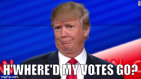 Trump Wut | H'WHERE'D MY VOTES GO? | image tagged in trump wut | made w/ Imgflip meme maker