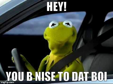 Kermit Car | HEY! YOU B NISE TO DAT BOI | image tagged in kermit car | made w/ Imgflip meme maker