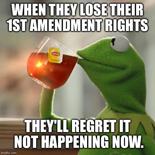 But That's None Of My Business Meme | WHEN THEY LOSE THEIR 1ST AMENDMENT RIGHTS THEY'LL REGRET IT NOT HAPPENING NOW. | image tagged in memes,but thats none of my business,kermit the frog | made w/ Imgflip meme maker