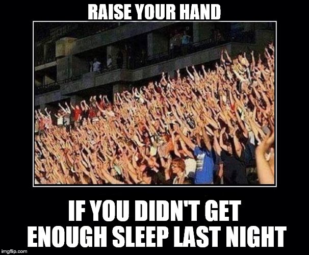 I tell the wife that sleeping is overrated | RAISE YOUR HAND; IF YOU DIDN'T GET ENOUGH SLEEP LAST NIGHT | image tagged in sleep | made w/ Imgflip meme maker