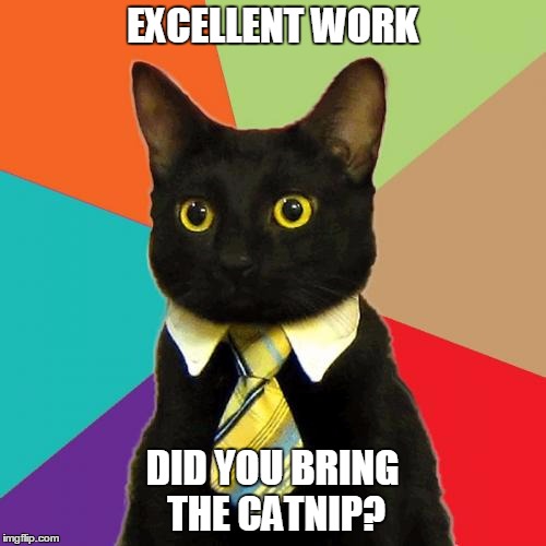 EXCELLENT WORK; DID YOU BRING THE CATNIP? | made w/ Imgflip meme maker