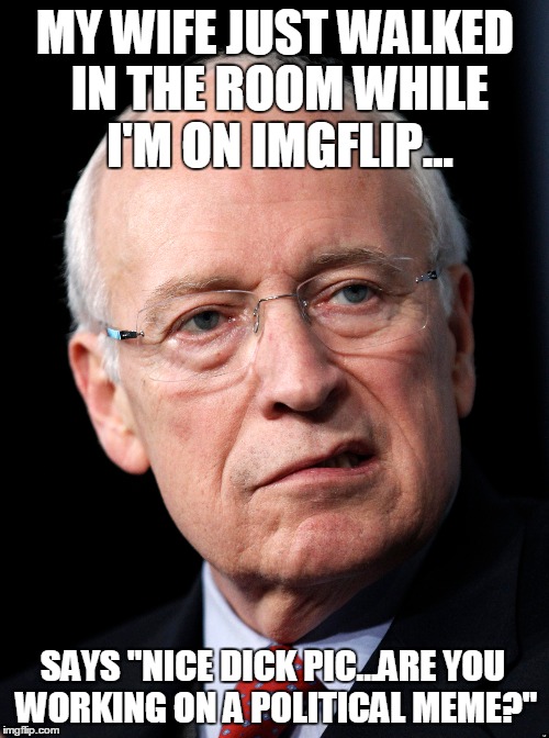 MY WIFE JUST WALKED IN THE ROOM WHILE I'M ON IMGFLIP... SAYS "NICE DICK PIC...ARE YOU WORKING ON A POLITICAL MEME?" | made w/ Imgflip meme maker
