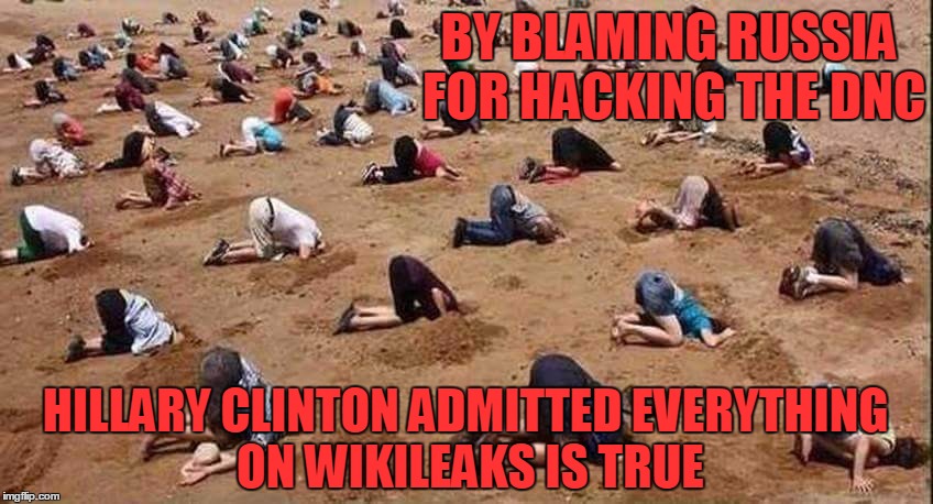 So Every Evil Thing You Have Read About The DNC Is True | BY BLAMING RUSSIA FOR HACKING THE DNC; HILLARY CLINTON ADMITTED EVERYTHING ON WIKILEAKS IS TRUE | image tagged in hillary clinton,election 2016,wikileaks,donald trump,russia,hacking | made w/ Imgflip meme maker