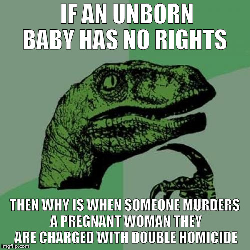 No Rights | IF AN UNBORN BABY HAS NO RIGHTS; THEN WHY IS WHEN SOMEONE MURDERS A PREGNANT WOMAN THEY ARE CHARGED WITH DOUBLE HOMICIDE | image tagged in memes,philosoraptor,babies,abortion is murder,hillary clinton,constitution | made w/ Imgflip meme maker