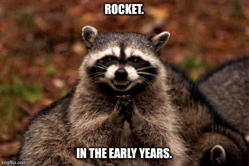 Before they were stars... | ROCKET. IN THE EARLY YEARS. | image tagged in evil plotting raccoon,guardians of the galaxy,rocket raccoon,rocket | made w/ Imgflip meme maker