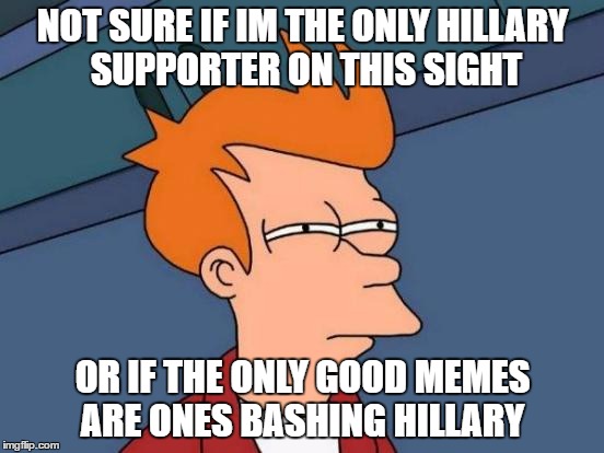 Is It Just Me? |  NOT SURE IF IM THE ONLY HILLARY SUPPORTER ON THIS SIGHT; OR IF THE ONLY GOOD MEMES ARE ONES BASHING HILLARY | image tagged in memes,futurama fry | made w/ Imgflip meme maker