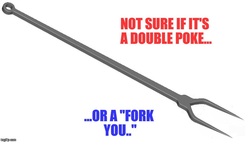 NOT SURE IF IT'S A DOUBLE POKE... ...OR A "FORK YOU.." | image tagged in humor | made w/ Imgflip meme maker